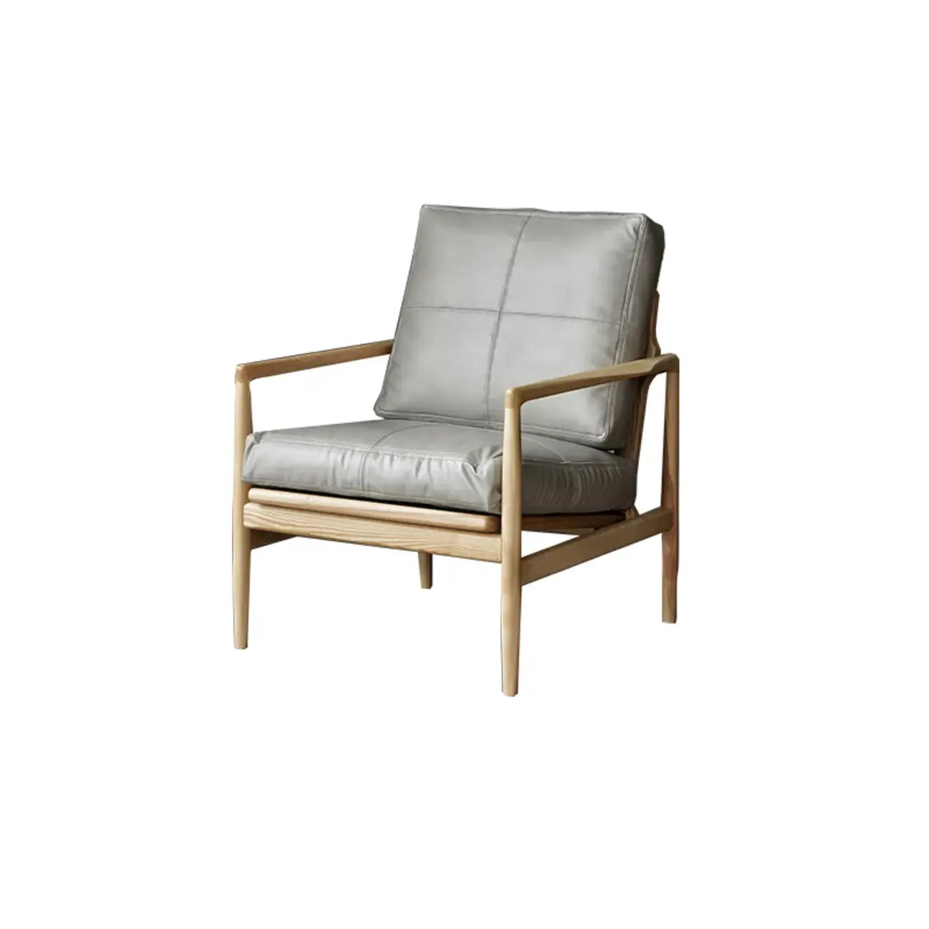 Fauteuil en cuir avec accoudoirs en bois pour salon