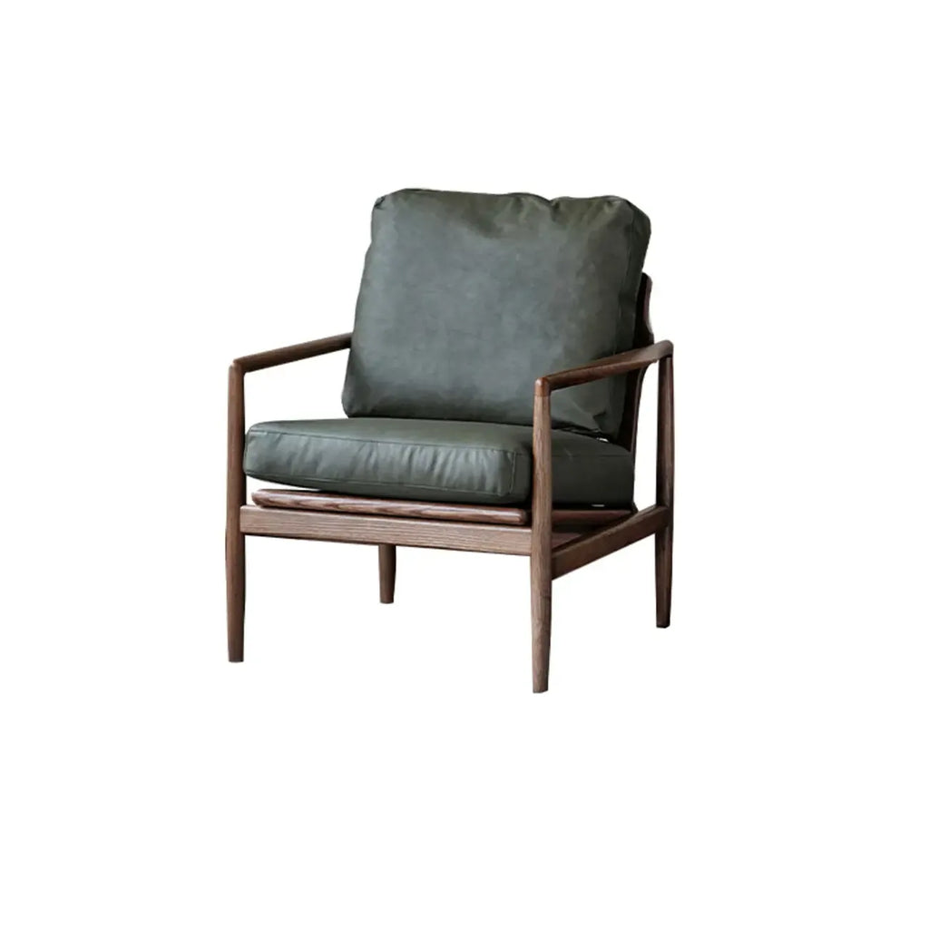 Fauteuil en cuir avec accoudoirs en bois pour salon