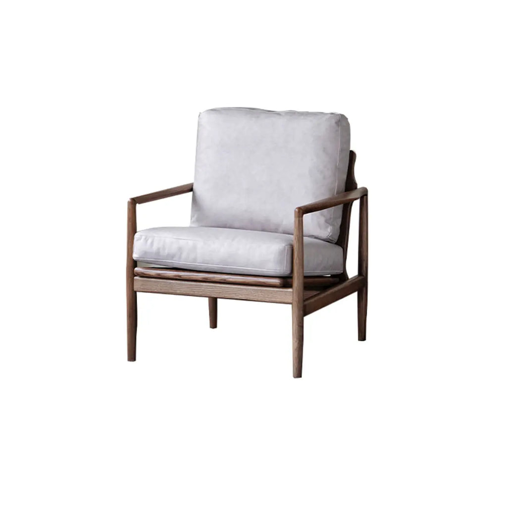 Fauteuil en cuir avec accoudoirs en bois pour salon