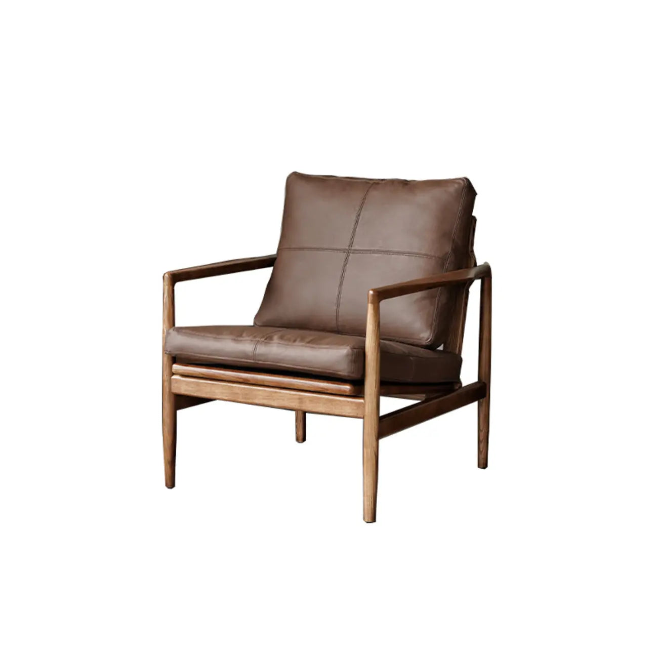 Fauteuil en cuir avec accoudoirs en bois pour salon