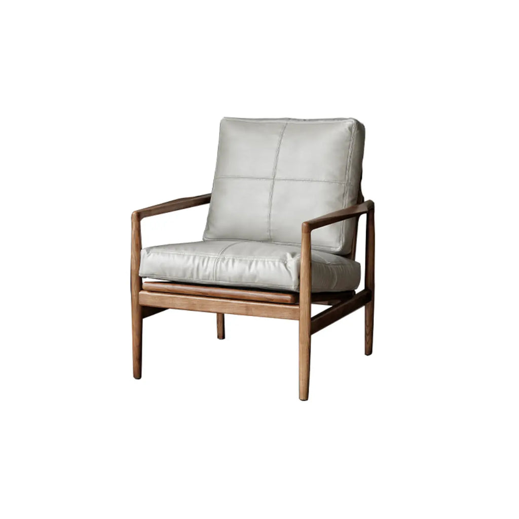 Fauteuil en cuir avec accoudoirs en bois pour salon