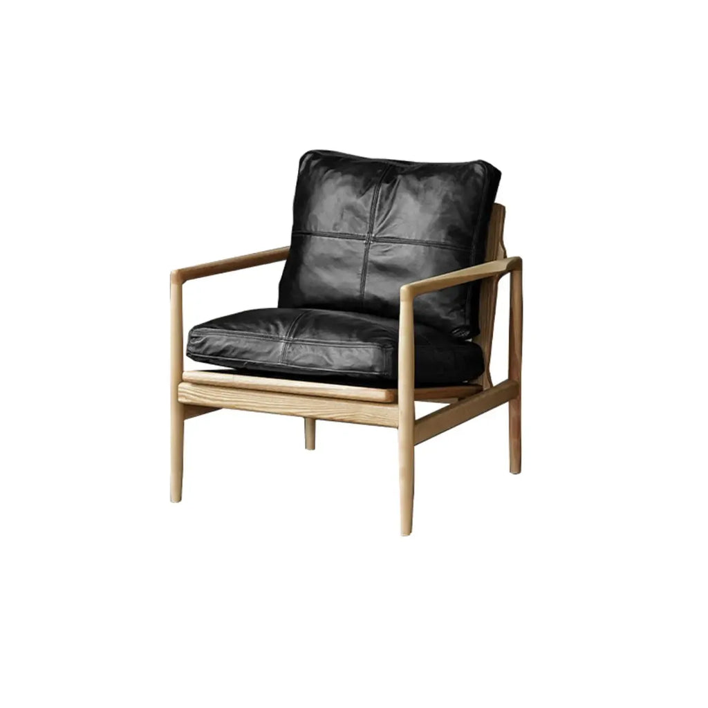 Fauteuil en cuir avec accoudoirs en bois pour salon