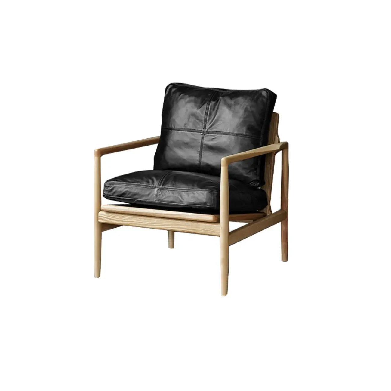 Fauteuil en cuir avec accoudoirs en bois pour salon