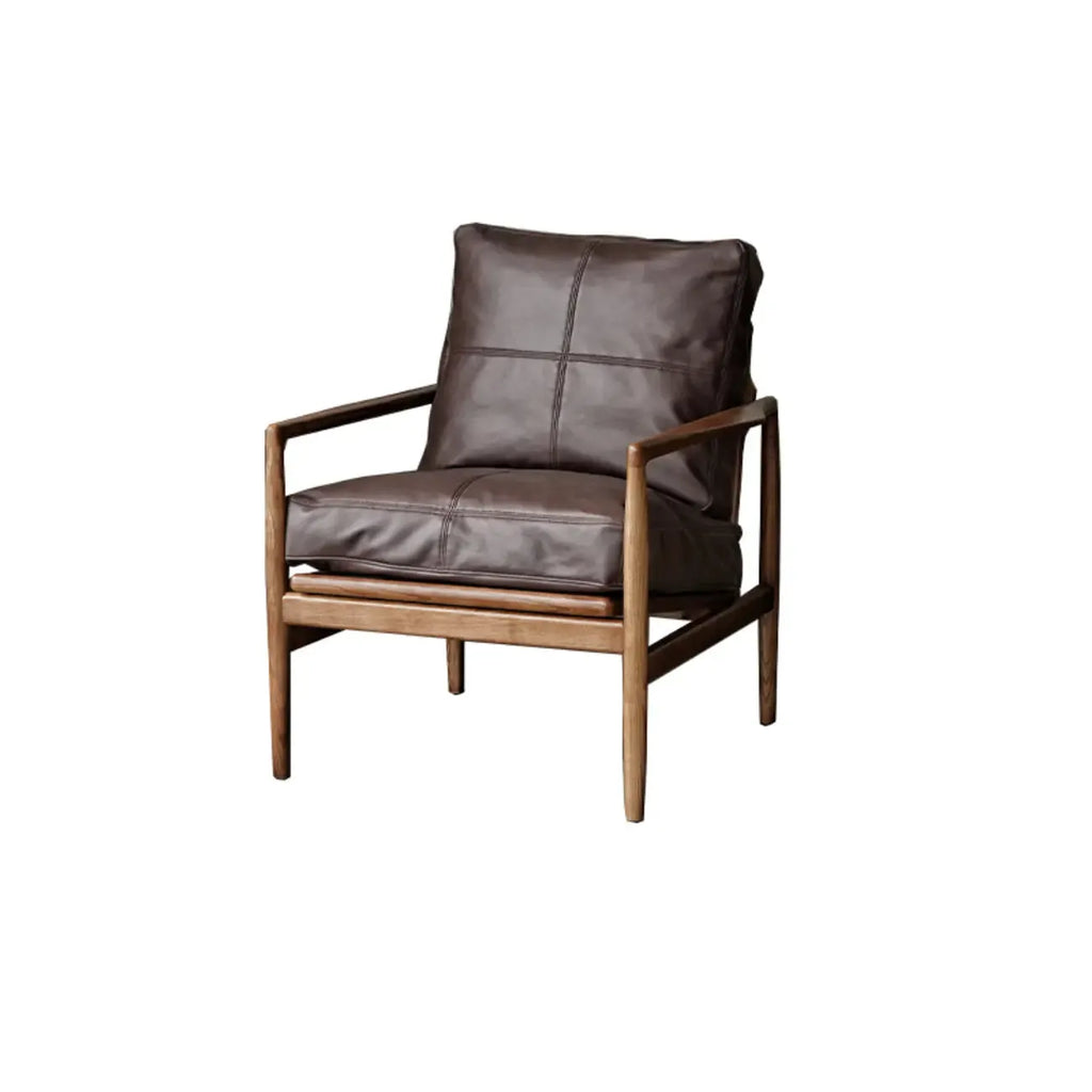 Fauteuil en cuir avec accoudoirs en bois pour salon