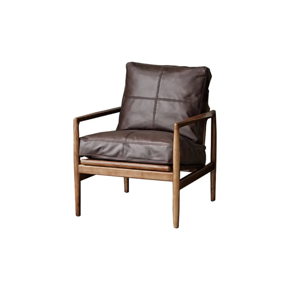 Fauteuil en cuir avec accoudoirs en bois pour salon