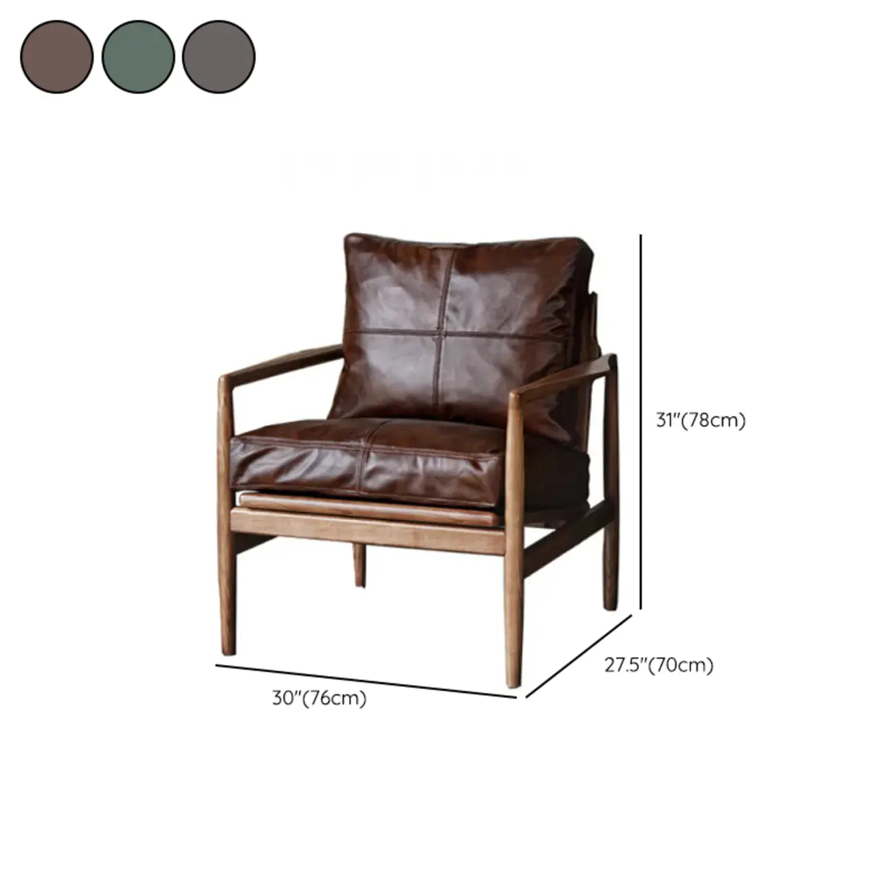 Fauteuil en cuir avec accoudoirs en bois pour salon