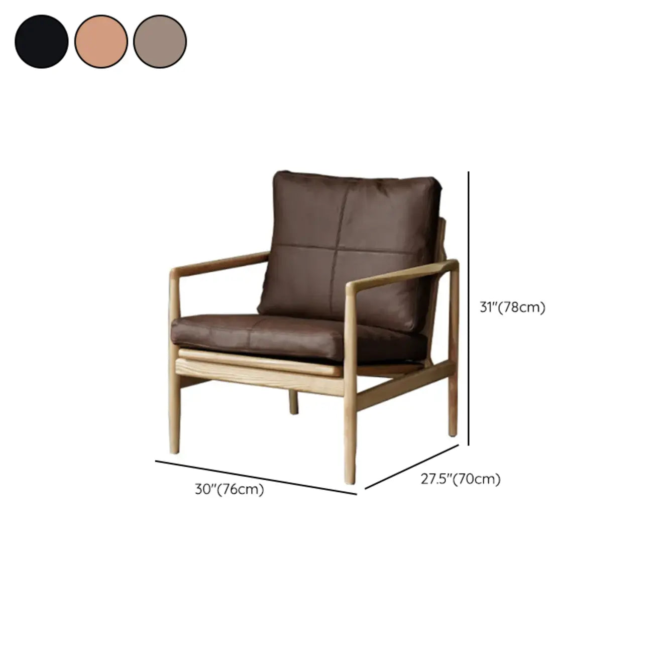 Fauteuil en cuir avec accoudoirs en bois pour salon