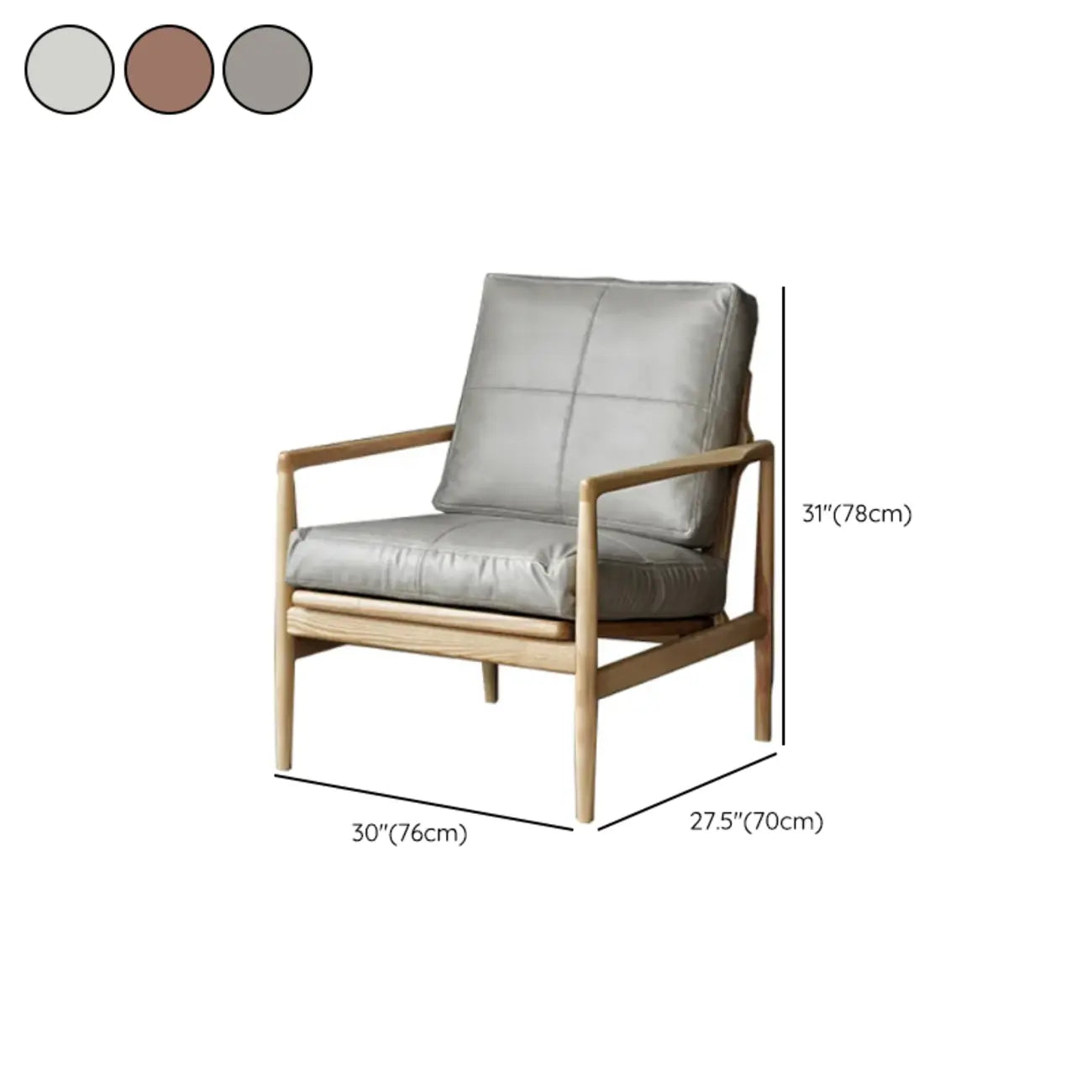 Fauteuil en cuir avec accoudoirs en bois pour salon