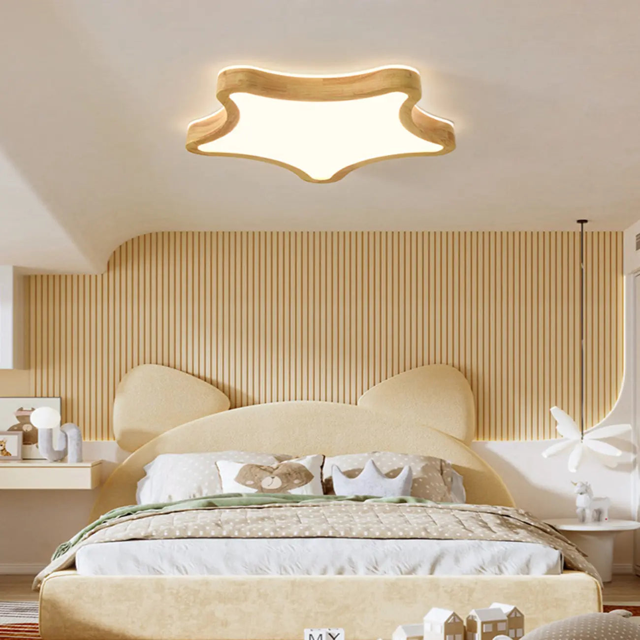 Plafonnier élégant en forme d'étoile avec finition naturelle pour chambre à coucher