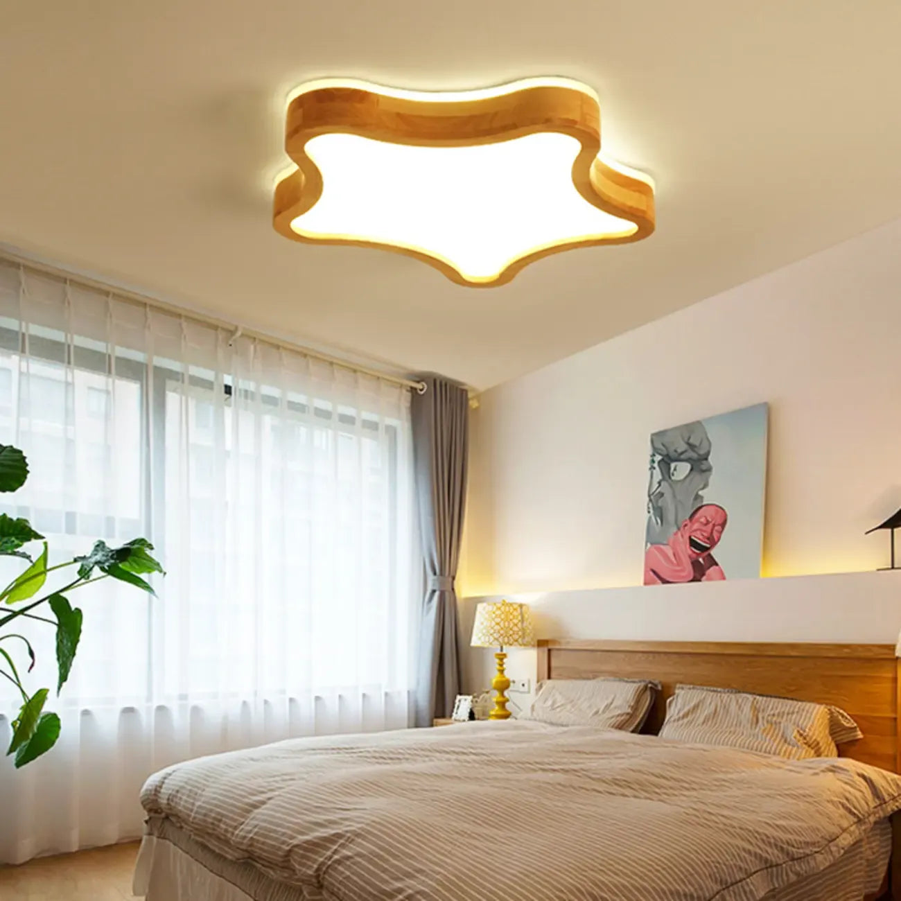 Plafonnier élégant en forme d'étoile avec finition naturelle pour chambre à coucher