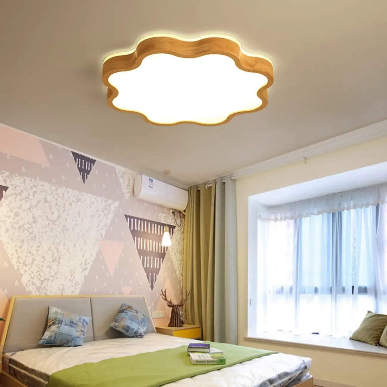 Plafonnier élégant en forme d'étoile avec finition naturelle pour chambre à coucher