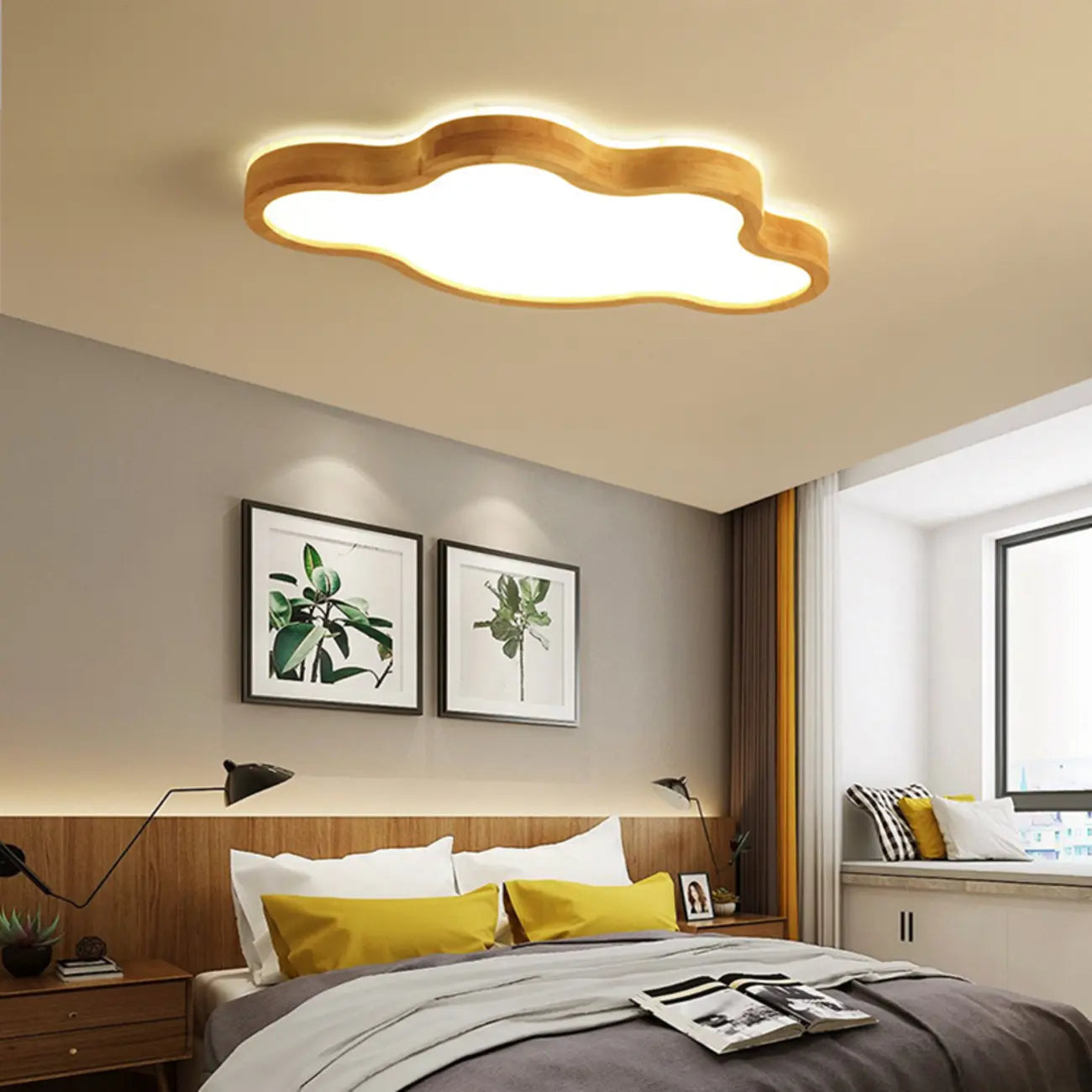 Plafonnier élégant en forme d'étoile avec finition naturelle pour chambre à coucher