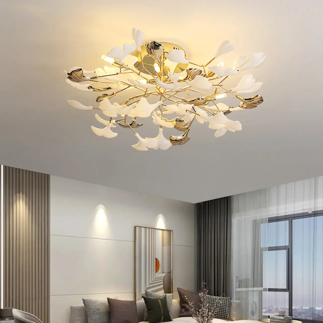 Plafonnier de luxe en forme de feuille de ginkgo pour la décoration du salon