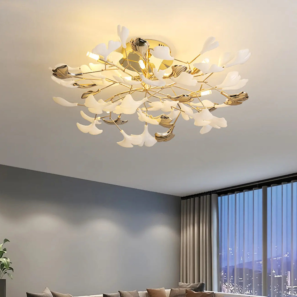 Plafonnier de luxe en forme de feuille de ginkgo pour la décoration du salon