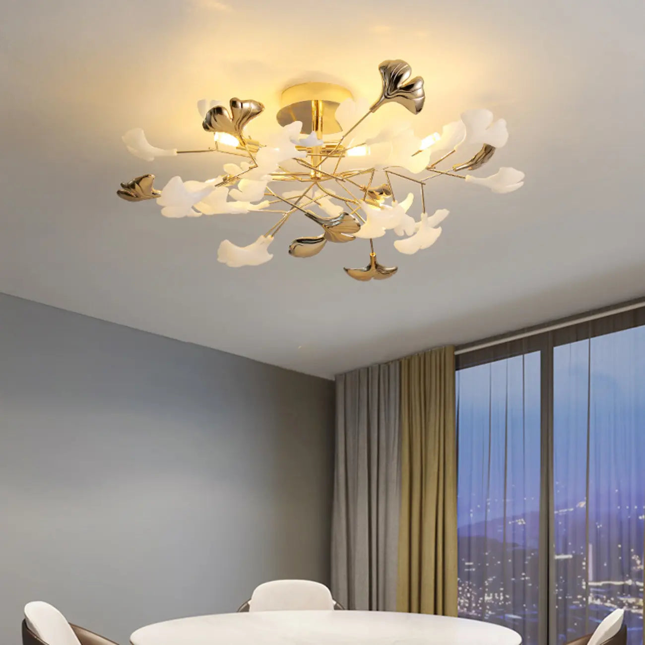 Plafonnier de luxe en forme de feuille de ginkgo pour la décoration du salon
