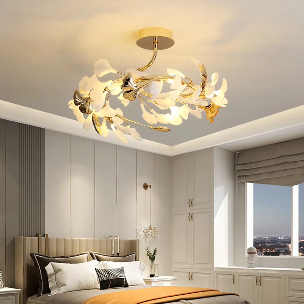 Plafonnier de luxe en forme de feuille de ginkgo pour la décoration du salon