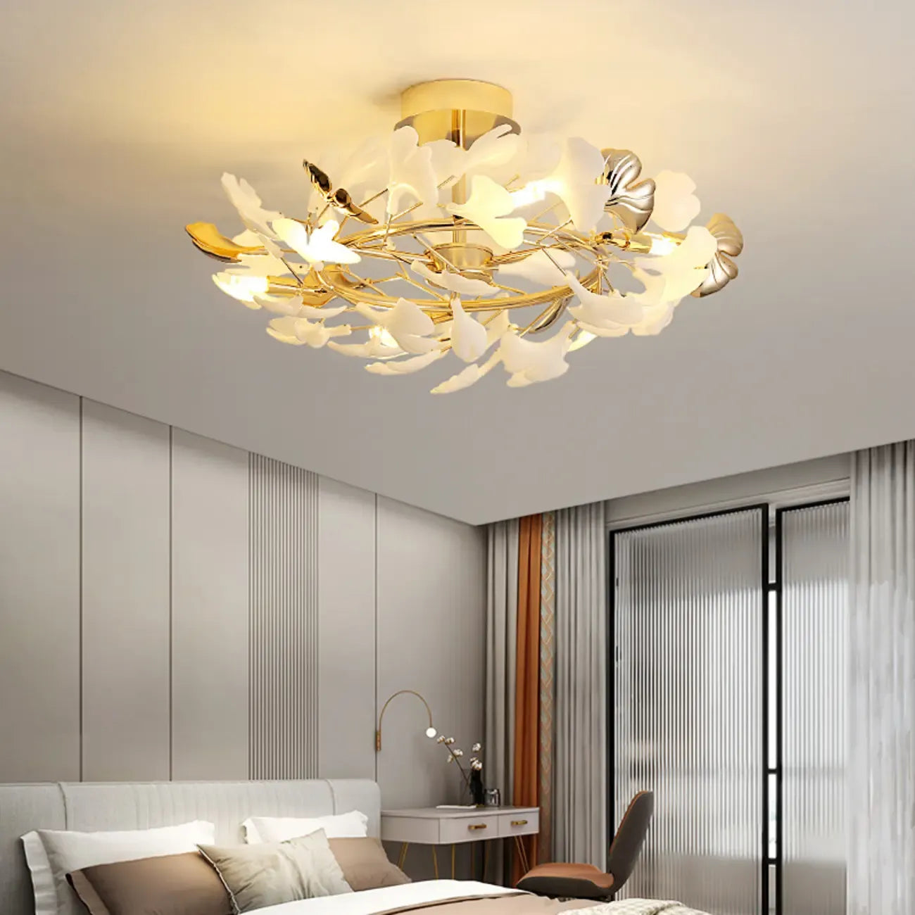 Plafonnier de luxe en forme de feuille de ginkgo pour la décoration du salon