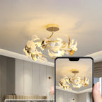 Plafonnier de luxe en forme de feuille de ginkgo pour la décoration du salon