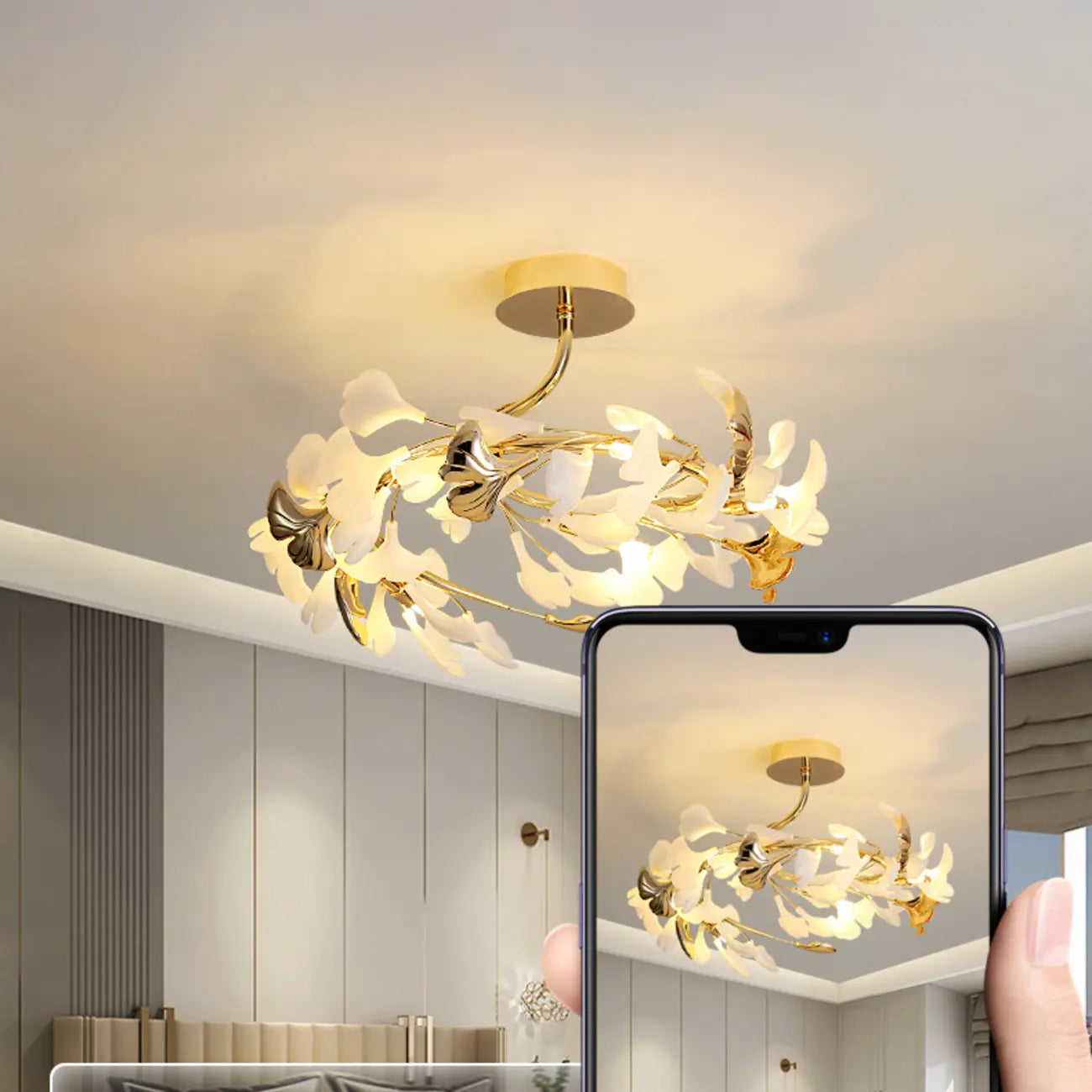 Plafonnier de luxe en forme de feuille de ginkgo pour la décoration du salon