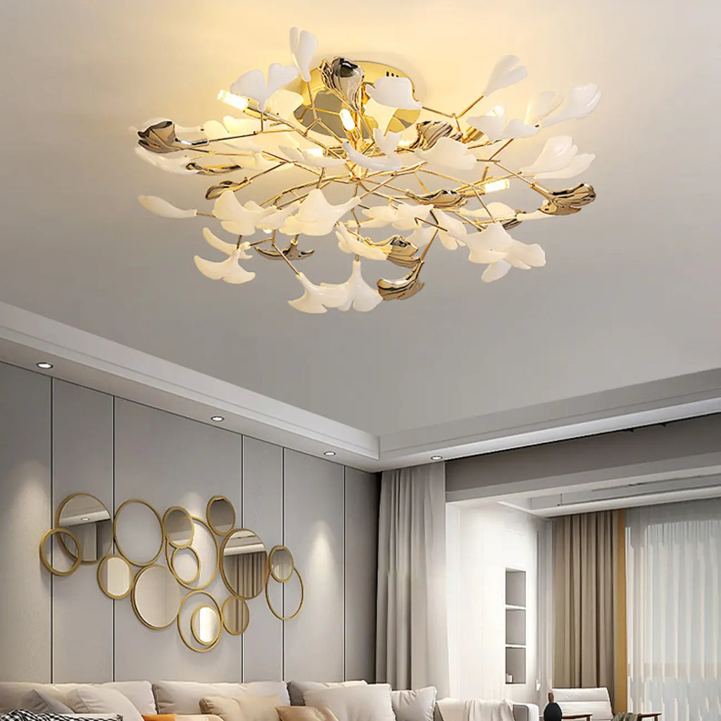 Plafonnier de luxe en forme de feuille de ginkgo pour la décoration du salon