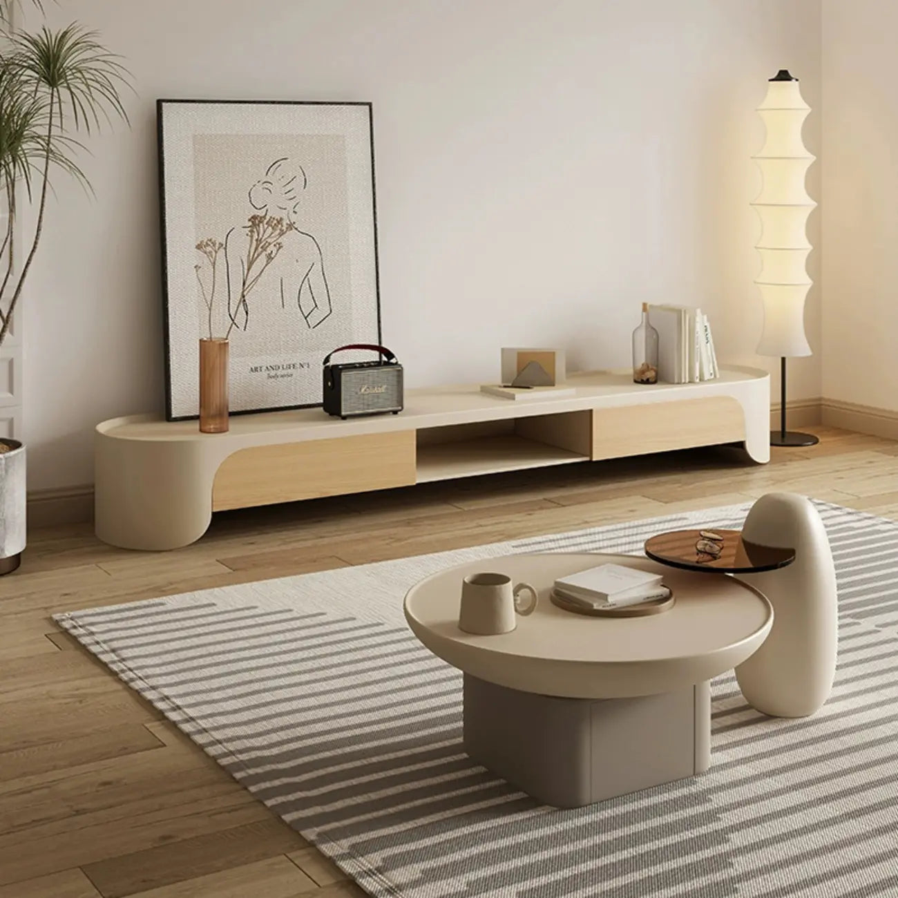 Meuble TV minimaliste en bois blanc avec rangement pour salon