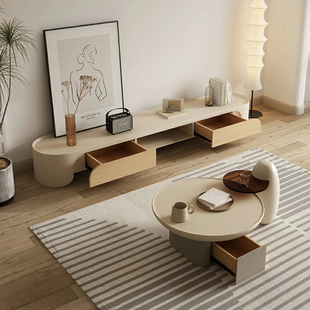 Meuble TV minimaliste en bois blanc avec rangement pour salon