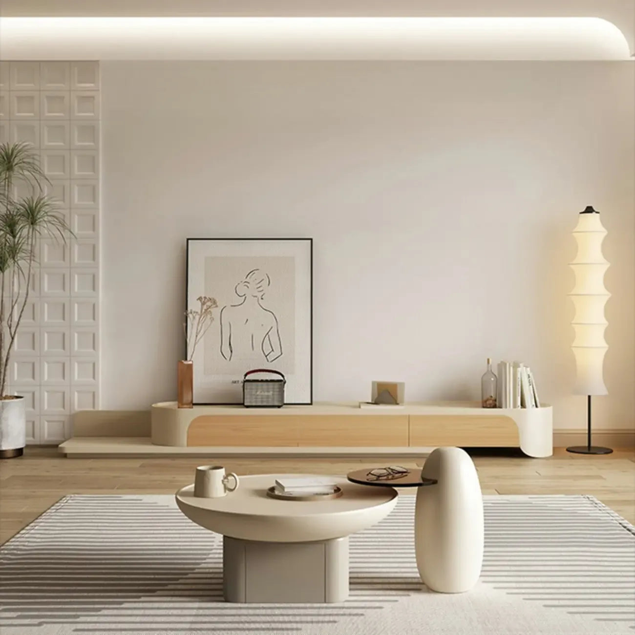 Meuble TV minimaliste en bois blanc avec rangement pour salon