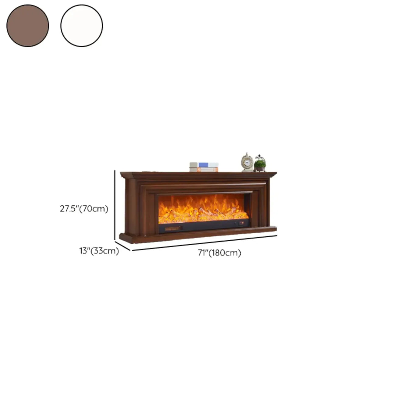 Supporto TV per caminetto elettrico in legno marrone rettangolare da 71" con luce