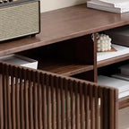 Meuble TV rectangulaire contemporain en bois cannelé marron