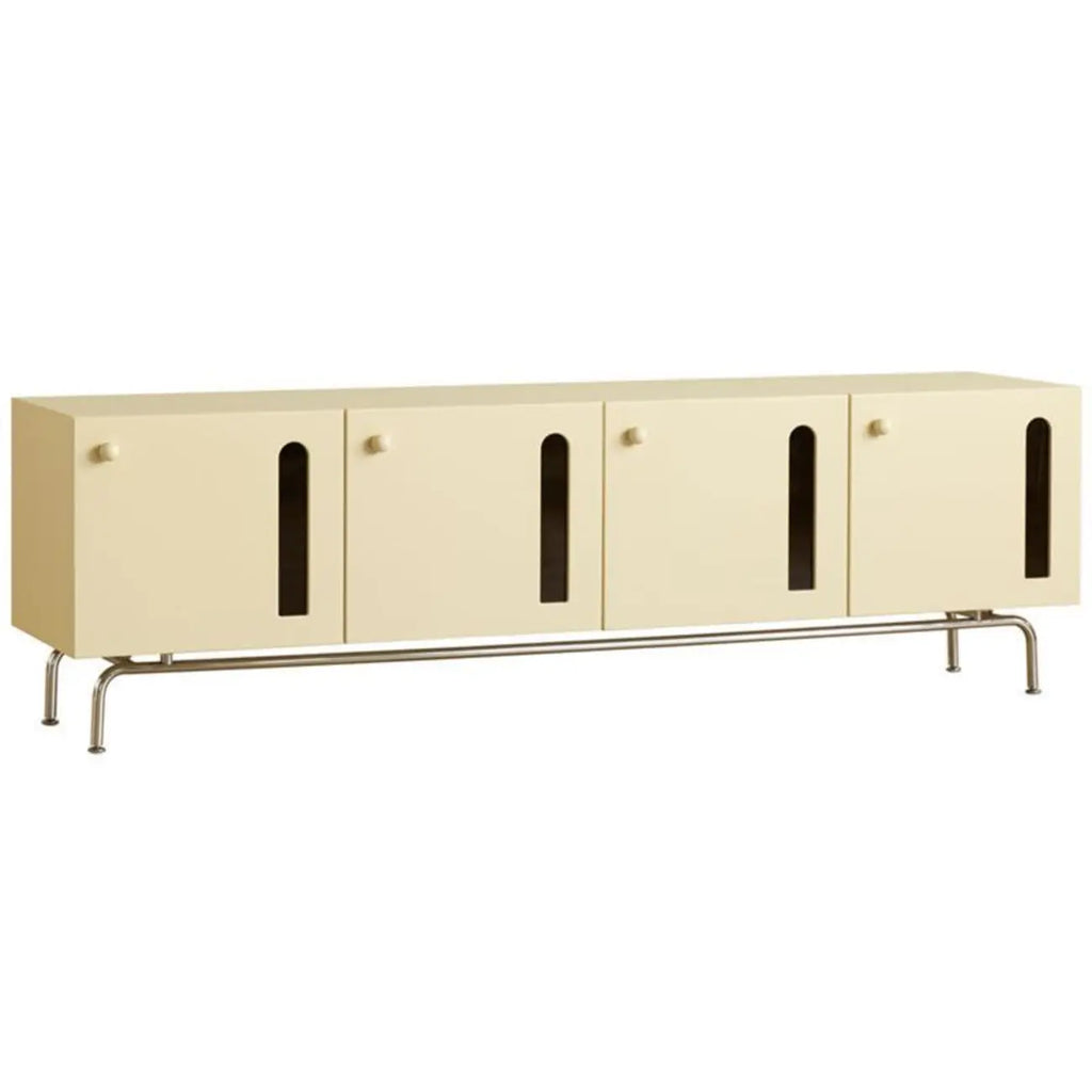 Meuble TV rectangulaire en bois brun avec pieds en métal pour salon