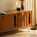 Meuble TV rectangulaire en bois brun avec pieds en métal pour salon