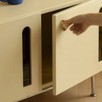 Meuble TV rectangulaire en bois brun avec pieds en métal pour salon