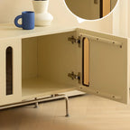Meuble TV rectangulaire en bois brun avec pieds en métal pour salon
