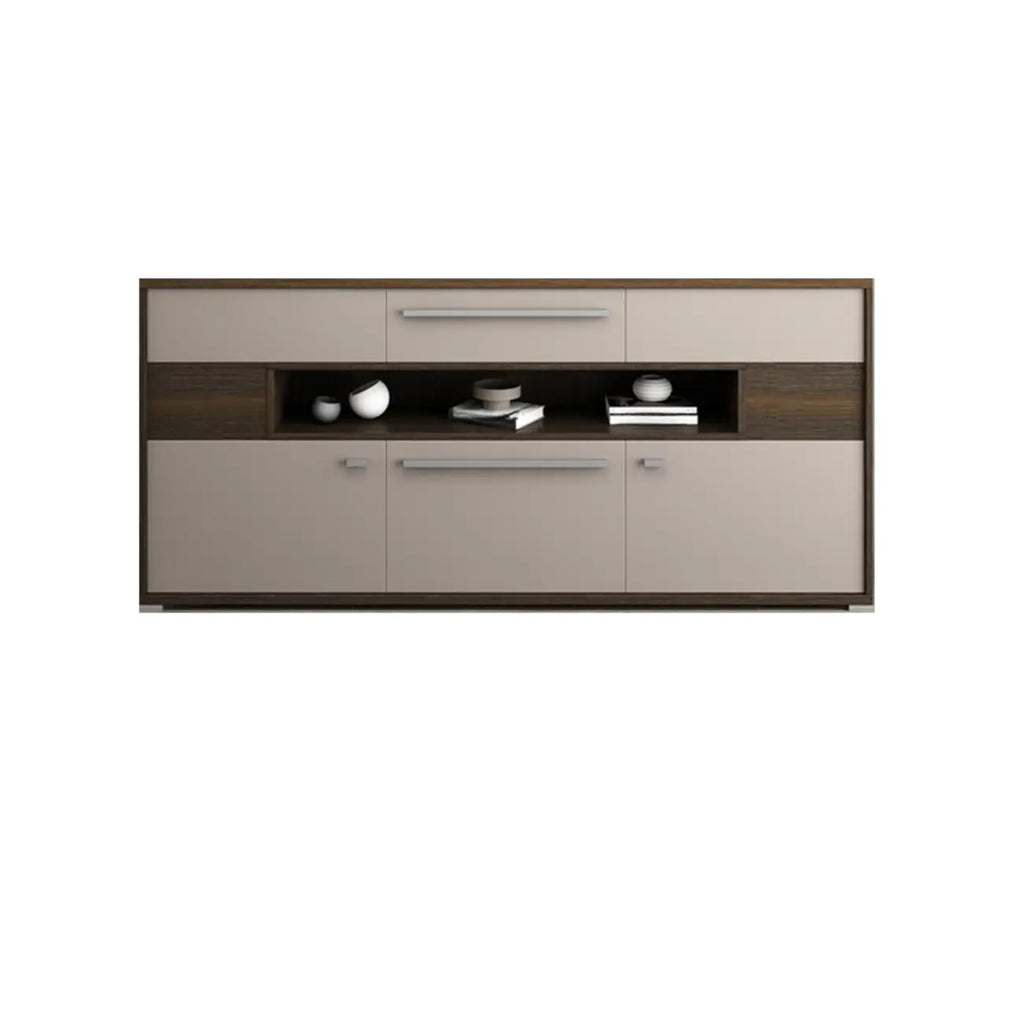 Meuble TV rectangulaire en bois gris avec rangement intégré pour chambre à coucher