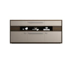 Meuble TV rectangulaire en bois gris avec rangement intégré pour chambre à coucher