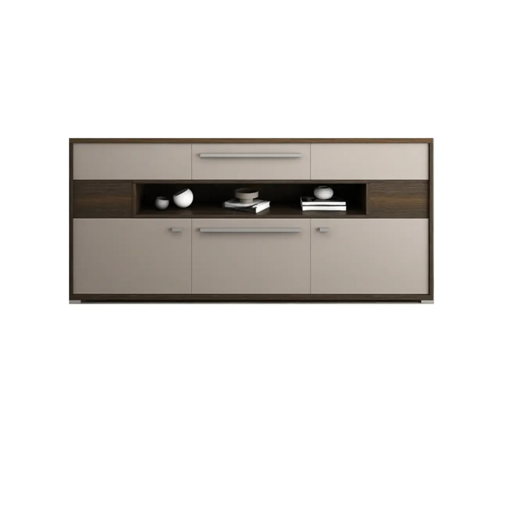 Meuble TV rectangulaire en bois gris avec rangement intégré pour chambre à coucher