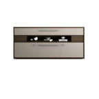 Meuble TV rectangulaire en bois gris avec rangement intégré pour chambre à coucher