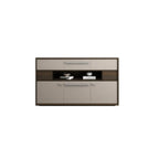 Meuble TV rectangulaire en bois gris avec rangement intégré pour chambre à coucher
