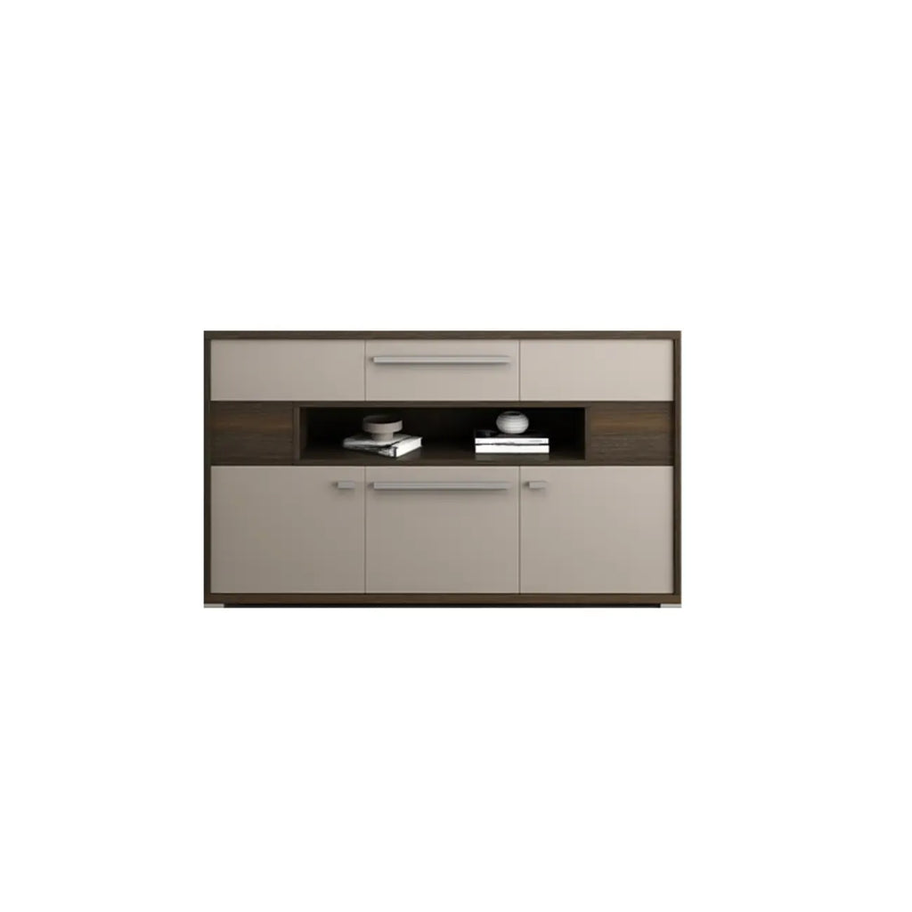 Meuble TV rectangulaire en bois gris avec rangement intégré pour chambre à coucher