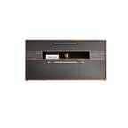 Meuble TV rectangulaire en bois gris avec rangement intégré pour chambre à coucher