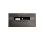 Meuble TV rectangulaire en bois gris avec rangement intégré pour chambre à coucher