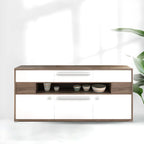 Meuble TV rectangulaire en bois gris avec rangement intégré pour chambre à coucher