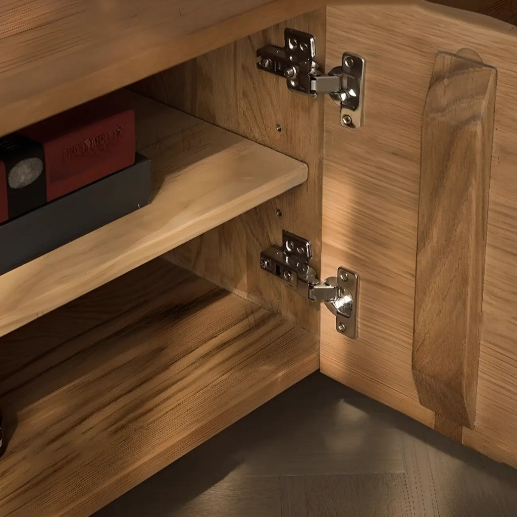 Mobile TV a 2 livelli con contenitore chiuso in legno di frassino nordico marrone