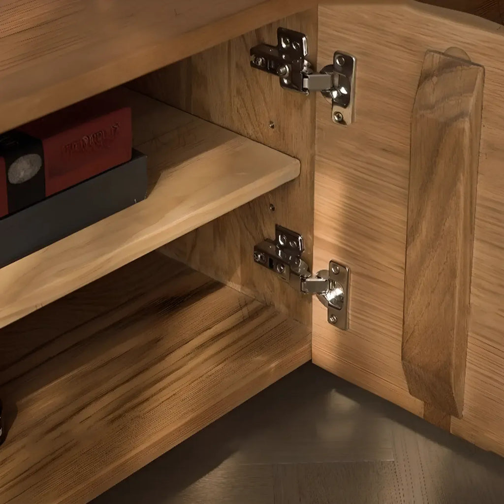 Mobile TV a 2 livelli con contenitore chiuso in legno di frassino nordico marrone