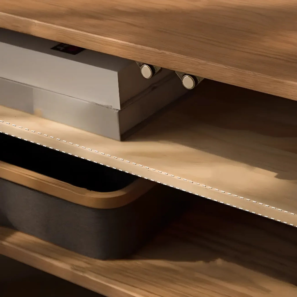 Mobile TV a 2 livelli con contenitore chiuso in legno di frassino nordico marrone