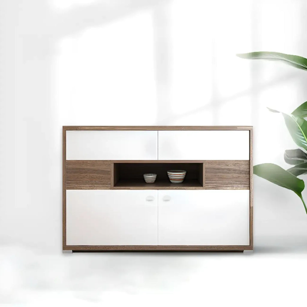 Meuble TV rectangulaire en bois gris avec rangement intégré pour chambre à coucher