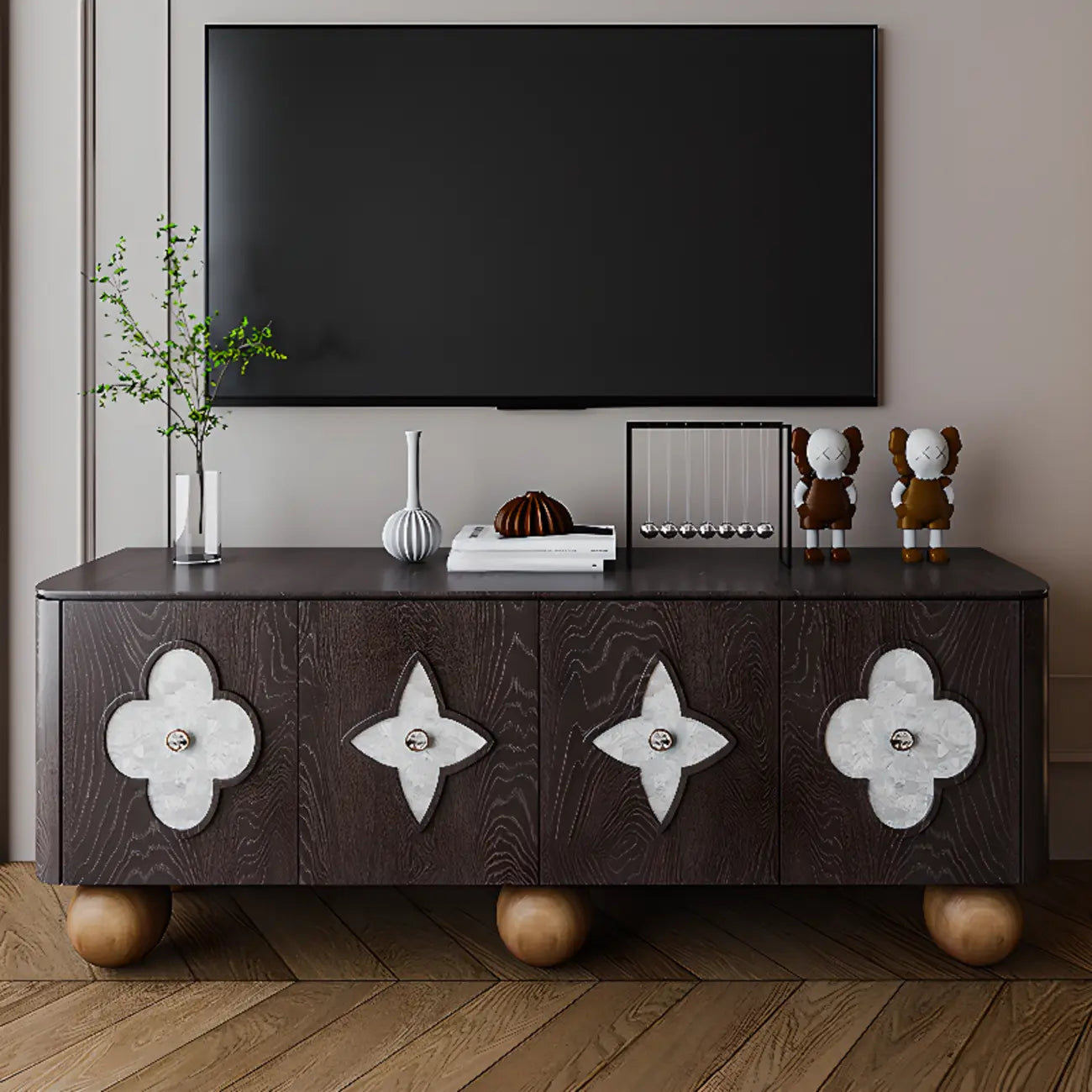 Mobile TV in legno nero a rettangolo moderno da 63" per soggiorno
