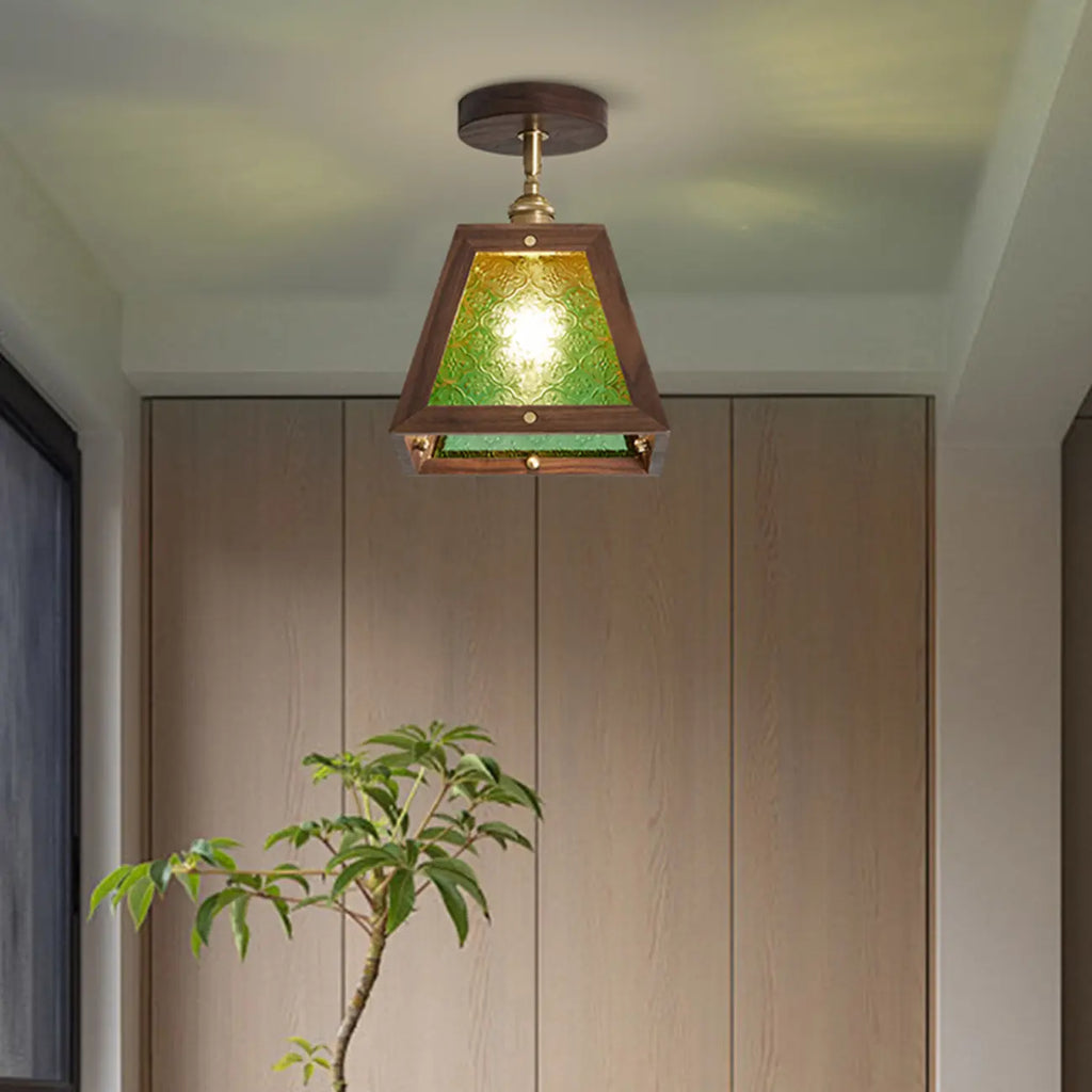 Mini plafonnier semi-encastré trapézoïdal en noyer pour la maison