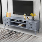 Meuble TV en bois brun et blanc avec gestion des câbles pour salon