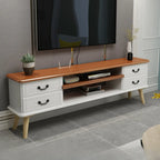Meuble TV en bois brun et blanc avec gestion des câbles pour salon